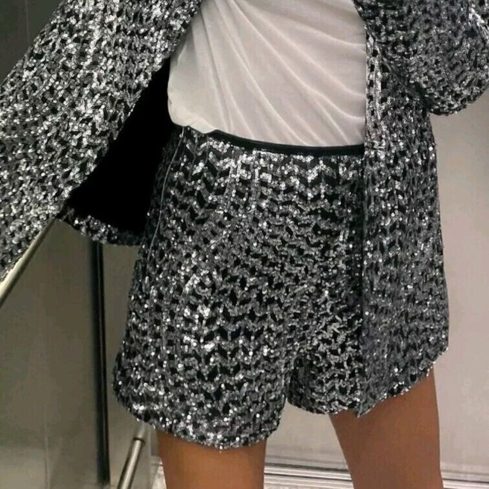 ZARA SEQUIN SHORTS WITH A HIGH WAIST S NWT - Picture 7 of 10